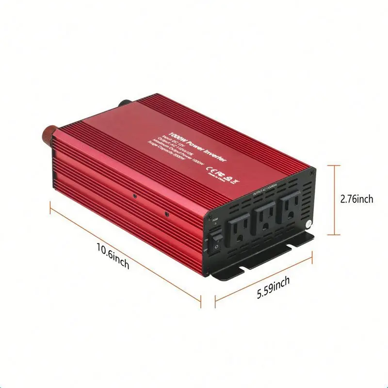 Hot Selling 1000W 12V 24V Dc to 110V 220V Ac Power Inverter with 3 Ac Outlet Auto