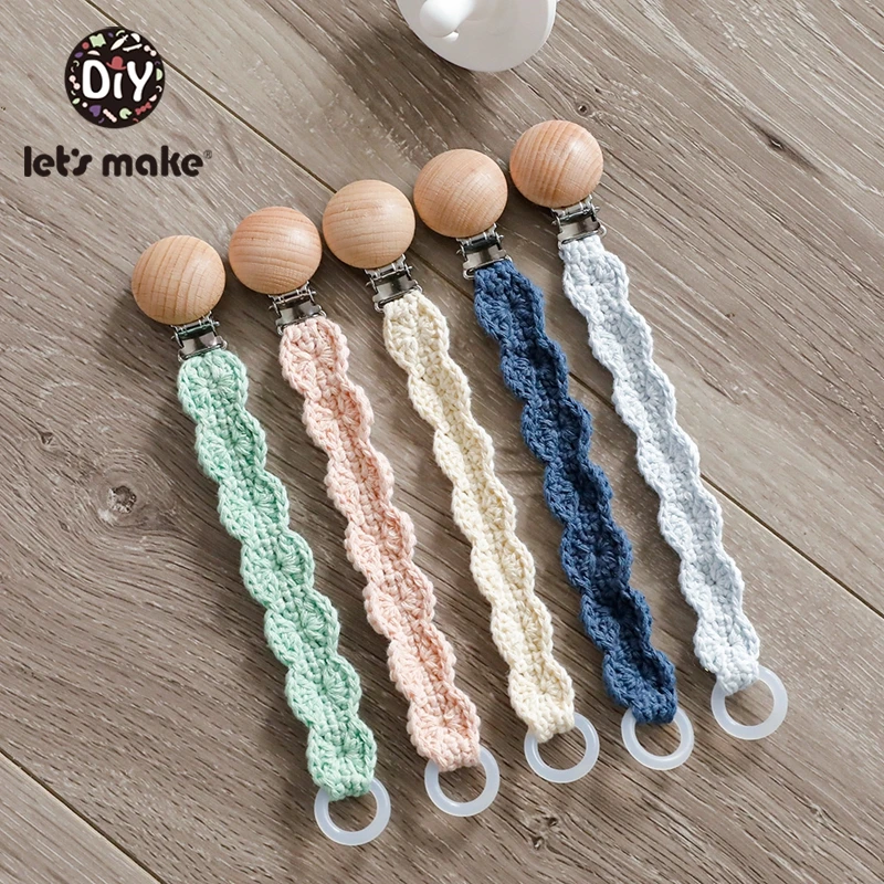 Let'S Make 5pcs Pacifier Clip Baby Toys Crochet Pacifier Chain Pure Color Personalized For Nipples Cotton Nipple Chain