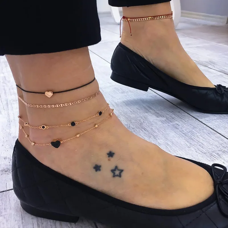 Fashion Exquisite Hand-made Popular Personality New Women\'s Heart-shaped Multi-layered Anklet Beach Holiday Set Accessories