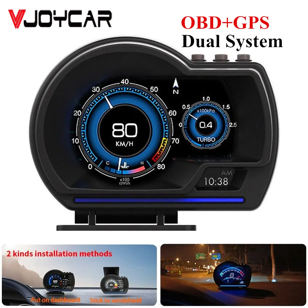 

VJOYCAR HUD V60 OBD2 GPS Head Up Display Car Hud Speedometer KMH/MPH On-board Computer 9 Interface Oil Consumption Water Temp