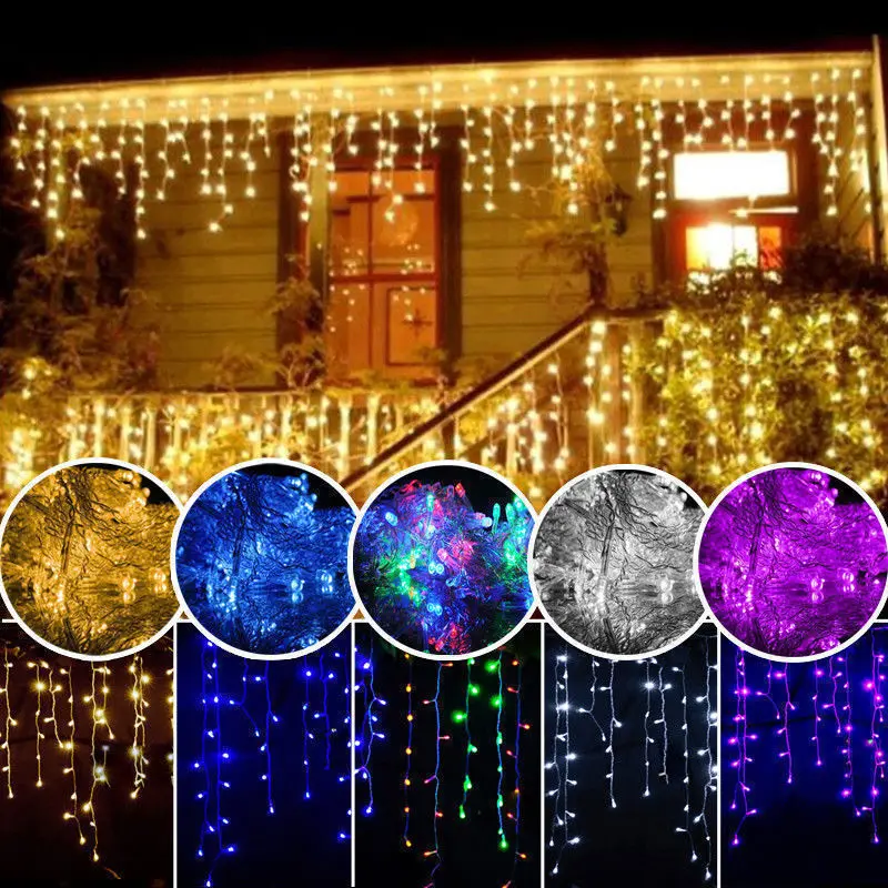 Natal LED Cortina Icicle String Light, Guirlandas de festa, Luz decorativa, Janela, Palco, 6x3m, 220V