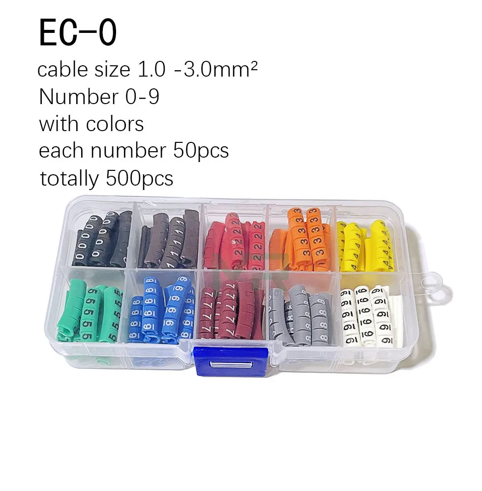 300-500PCS/ box EC-0 EC-1 EC-2 Cable Marker Wire marker Number 0 to 9 Cable Size 1.0~10 sqmm mix Colored