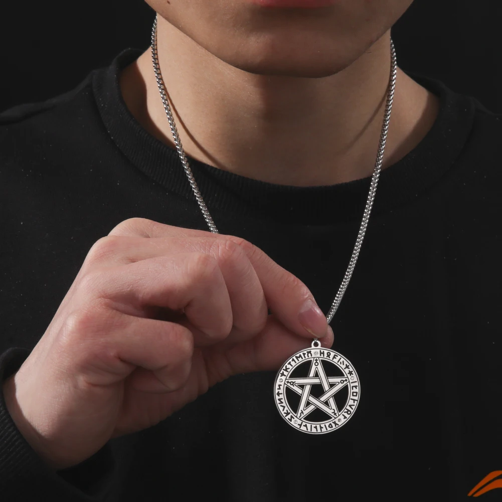 LIKGREAT Pentacle Pentagram Pendant Wicca Necklace for Men Star Amulet Stainless Steel Statement Talisman Supernatural Necklaces