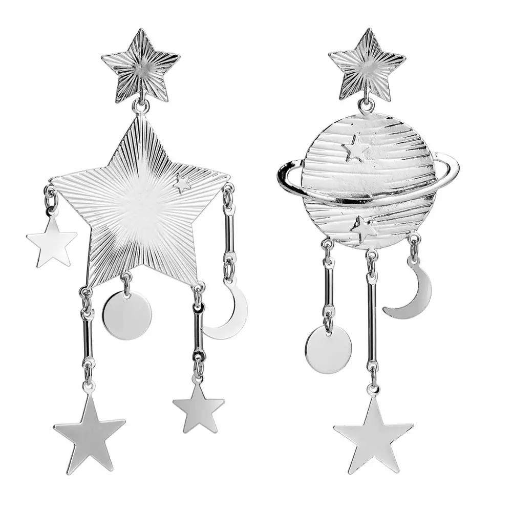 Exaggerated Bohemian Space Universe Star Moon Earrings Hanging Planet Pendientes Brincos Asymmetric Jewelry For Women Girl