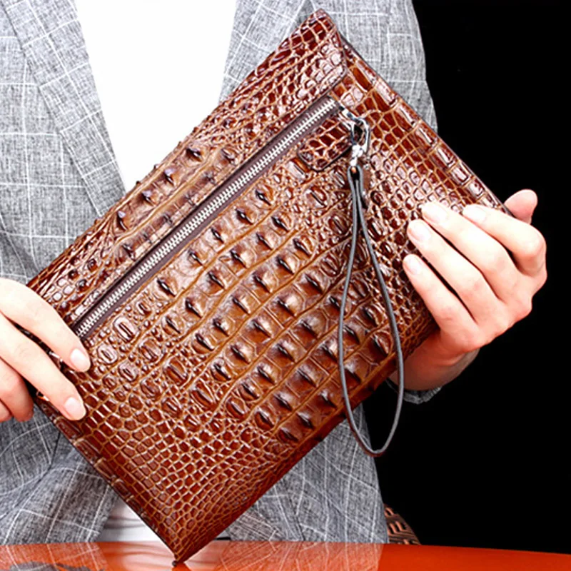 Sac à main motif Crocodile pour hommes, porte-documents de bonne qualité en véritable peau de vache, pochette de grande capacité