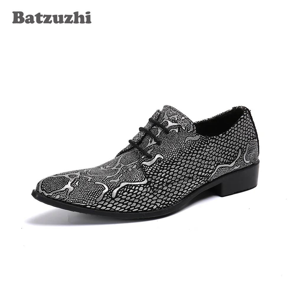 

Batzuzhi Dark Grey Leather Dress Shoes Men Fashion Shoes Men Pointed Toe Lace-up Leather Business Shoes for Men,Big Sizes 38-46