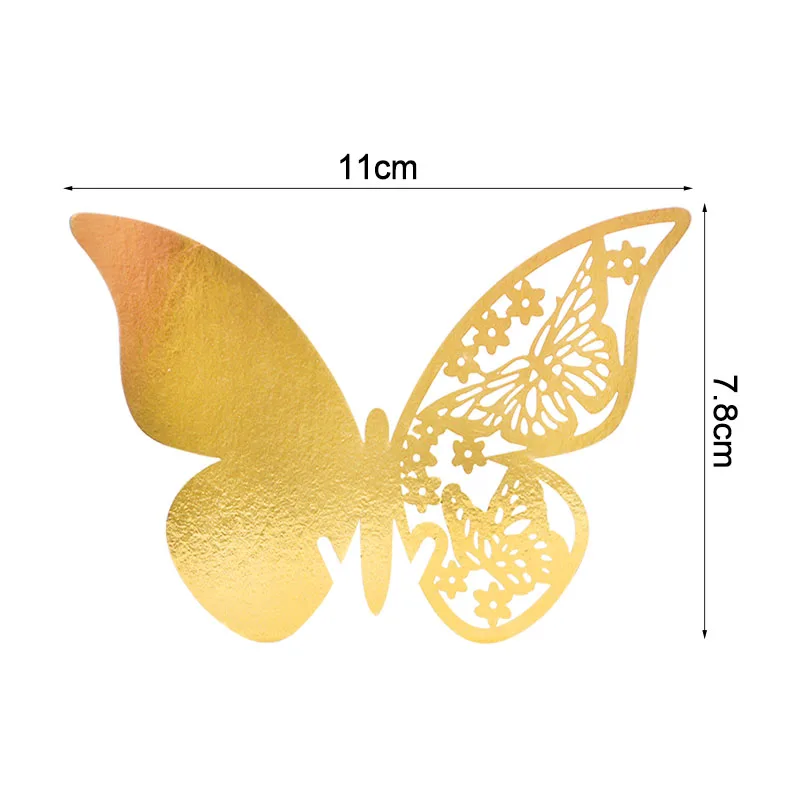 Laser Cut Butterfly Paper Place Card, Wine Glass Cup Cartões de Nome, Wedding Party Home Decoração, Ouro e Prata, 7, 50Pcs