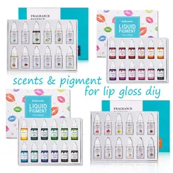 12 pçs/caixa 10ml Vegan Natural Aromas Óleo Essência Óleo Gotas Pigmento Líquido Tingimento Cor para Lip Gloss Diy Uso