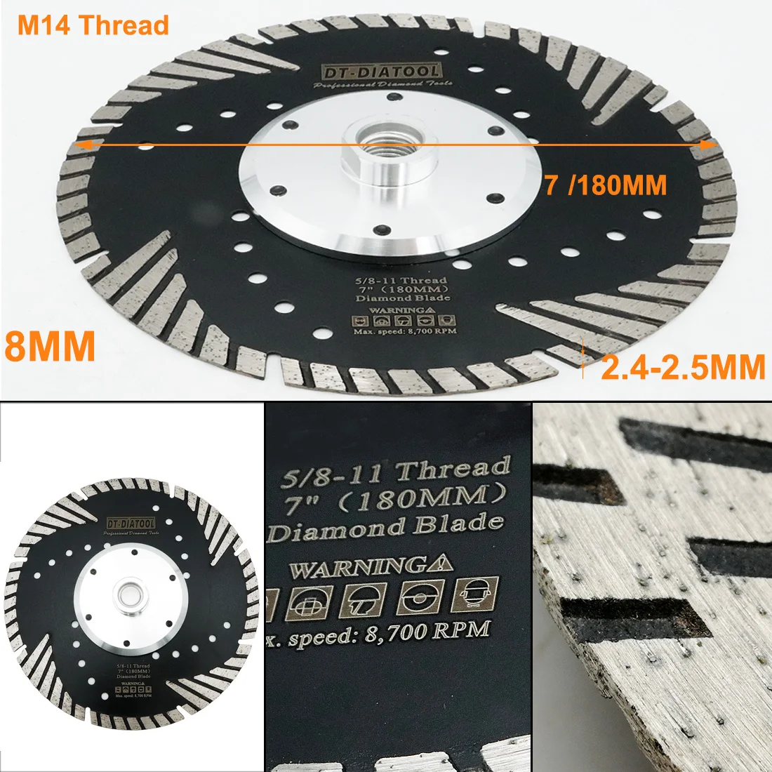 DT-DIATOOL 2Pcs 180Mm Hot PressedใบมีดDiamond Turbo Slantฟันป้องกันสำหรับคอนกรีตกระเบื้องหินอ่อนหินแกรนิตก่ออิฐ