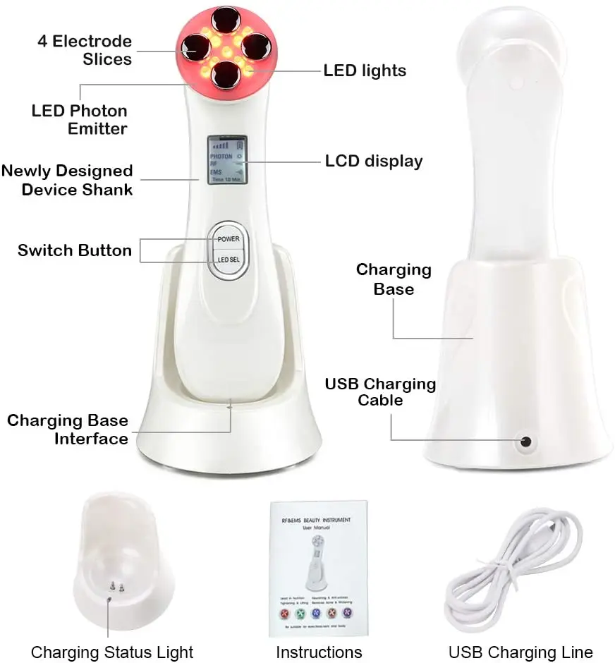 EMS Facial Mesotherapy Electroporation RF Radio Frequency Machine LED Photon Face Beauty Lifting Massager Skin Wrinkle Care