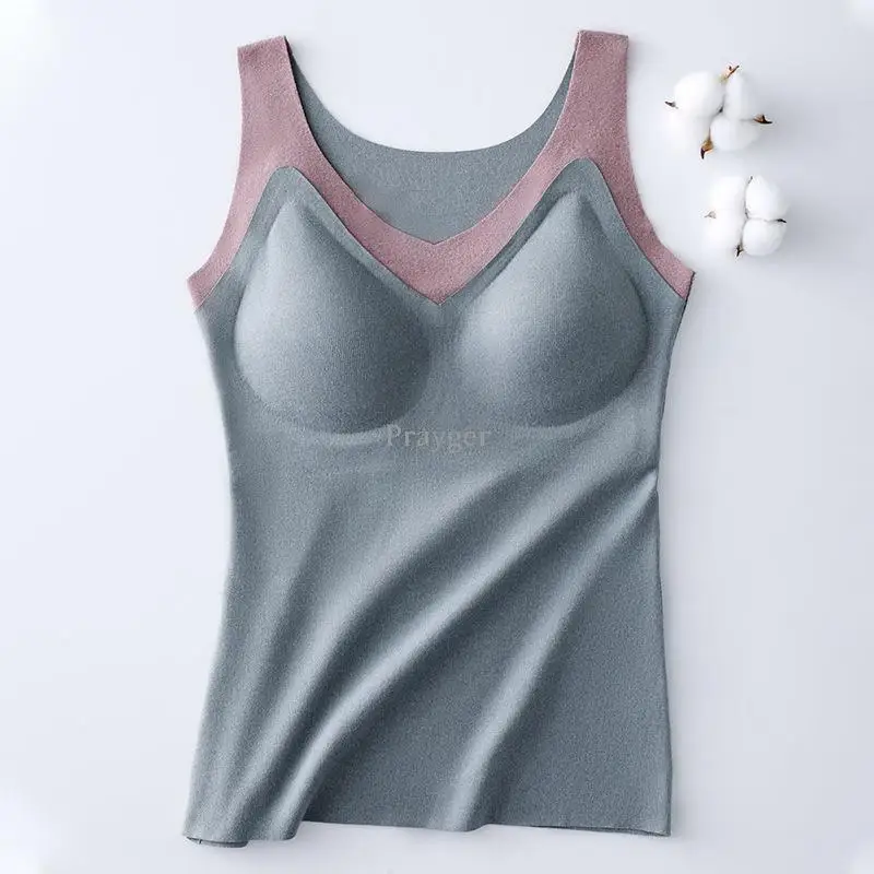 Ropa interior térmica sin mangas para mujer, Top acolchado con realce de sujetador, chaleco cálido con inserciones extraíbles para invierno