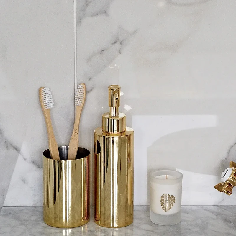 Luxury Gold Stainless Steel Bathroom Accessories Tissue Box Soap Dish Lotion Bottle Mouthwash Cup Toothbrush Holder Toilet Brush