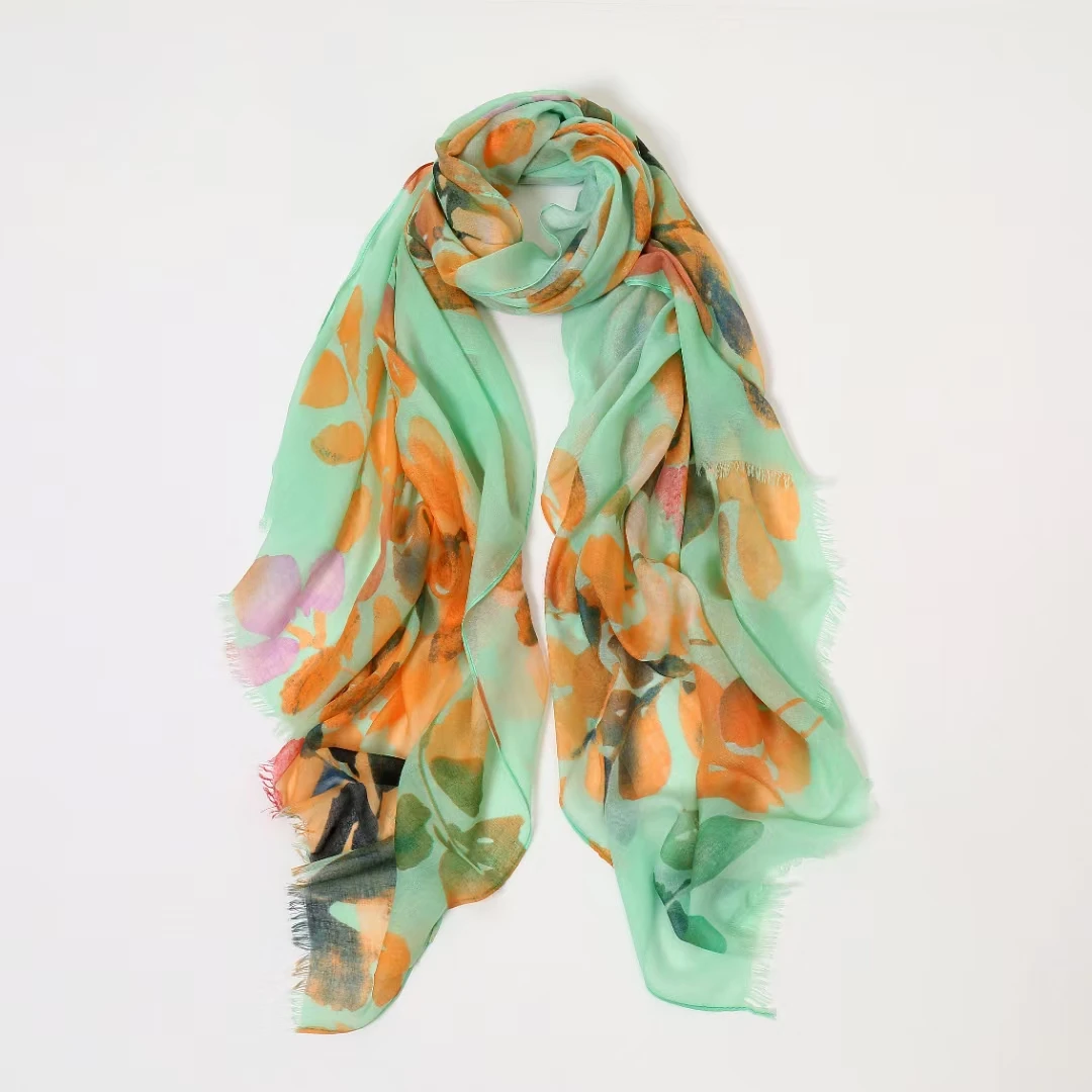 2019 New Fashion Ombre Leaf Print Fringe Scarves And Shawl Women Viscose Leaves Print Scarf Wrap Hijab Muffler 3 Color 10Pcs/LOT