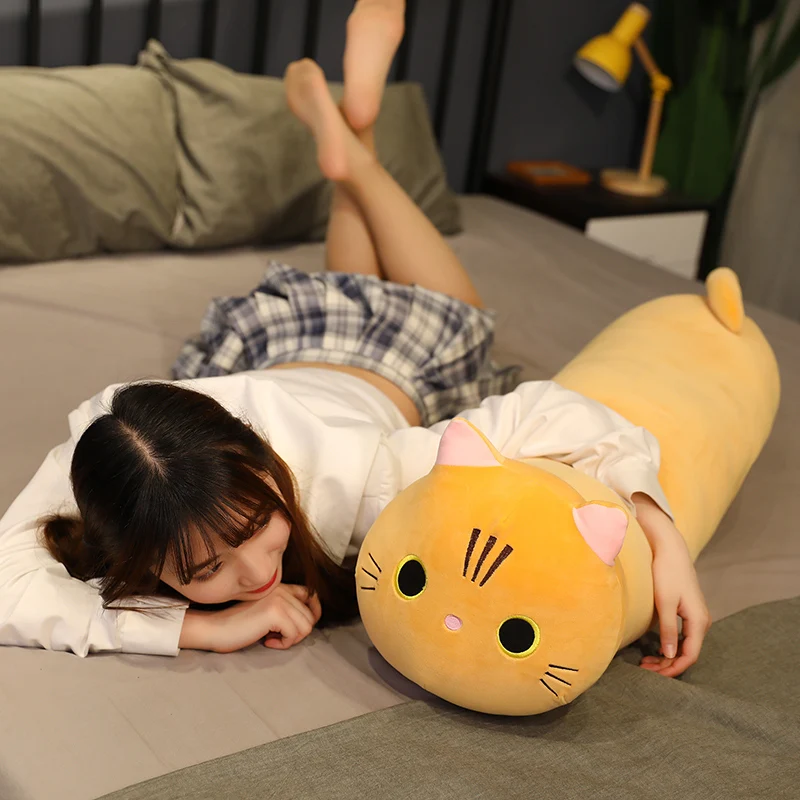 Kawaii Cat Long Pillow Sofa Cushion Plush Toy Stuffed Cartoon Cat Animal Doll for Lovely Gift