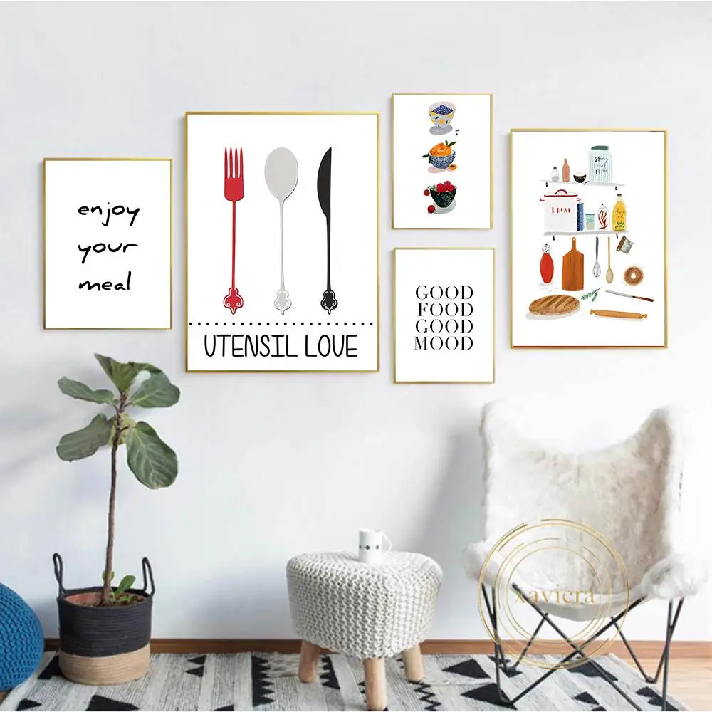 Abstract Cartoon Tableware Canvas Painting Kitchen Decoration Wall Art Poster Nordic Minimalist Pictures Home Decor Restaurant