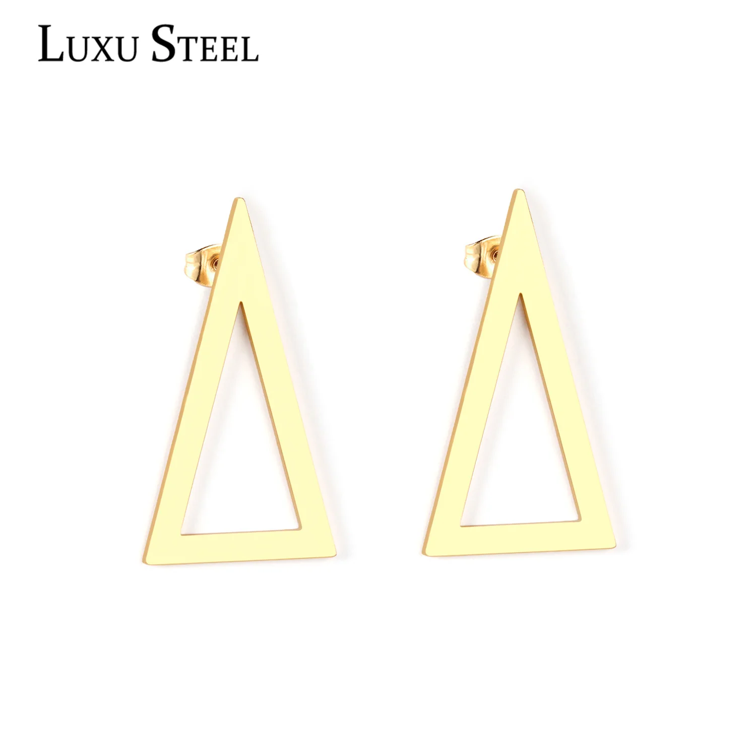 LUXUSTEEL Statement Earrings Golden Color Triangles Classic Drop Earrings Party Stainless Steel Long Earrings Mujer Accessories