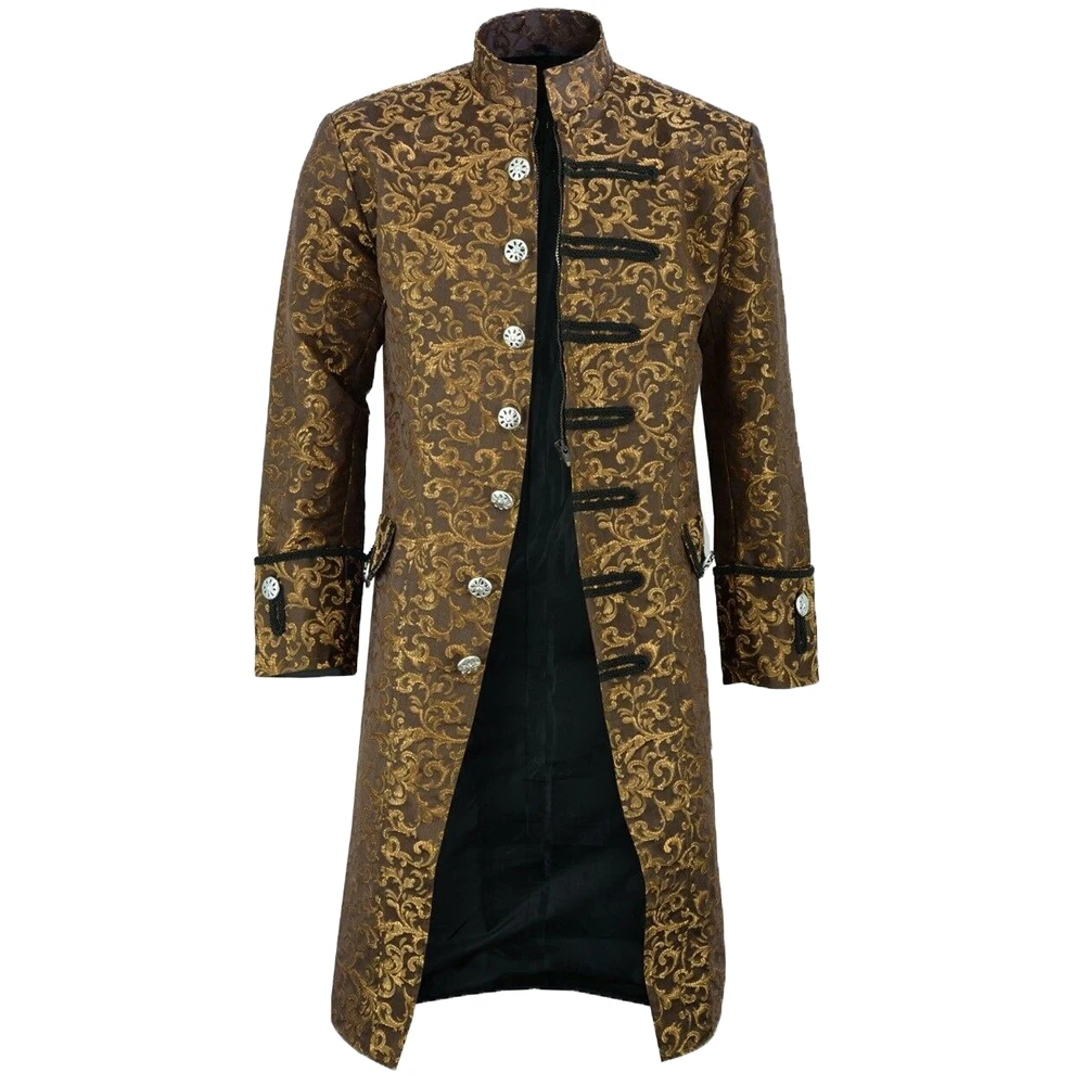 Gothic New Men\'s Vintage Tailcoat Jacket Gothic Steampunk Long Sleeve Jacket Victorian Dress Jacket Halloween Casual Button Clot