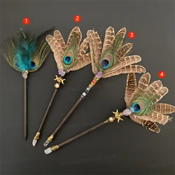 Wicca scepter magic wand magic stick peacock feather crystal seven chakra Witch accessories altar decoration ritual props