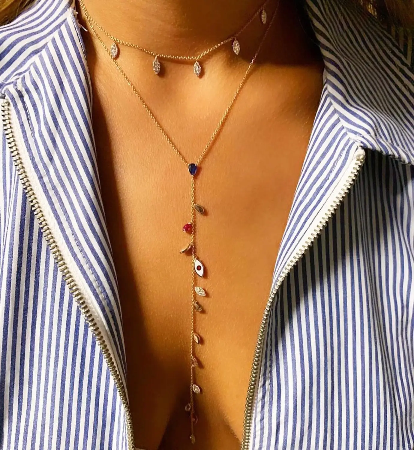 Rose Gold Silver Color Long Y Lariat Cz Evil Eye Charm Necklace Sexy Women Jewelry Colorful Cute Lovey Eye Turkish Jewelry