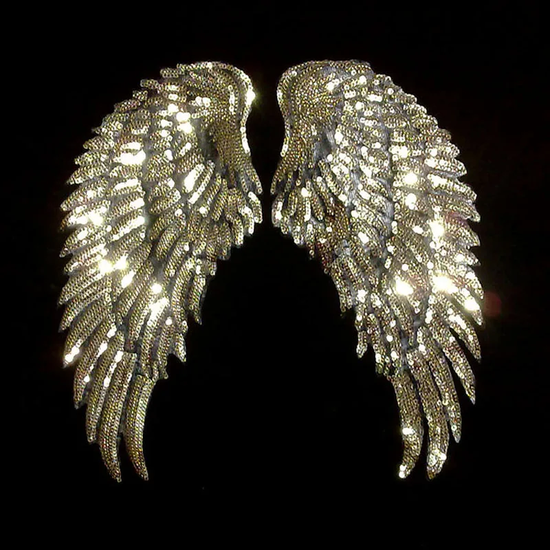 1 Pair Fashion Large Sequins Wing Patch for Clothing Applique for Jeans DIY Accessories Cute Sew on Patches 35cm x 16.5cm