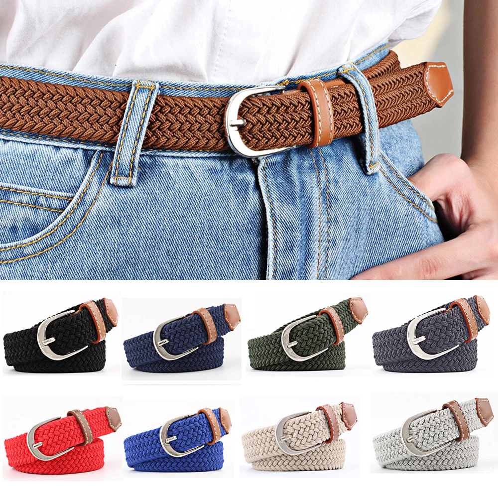 

Women Braided Woven Waist Belts Classic Pin Buckle Canvas Belt Jeans Decoration BLTYN0358