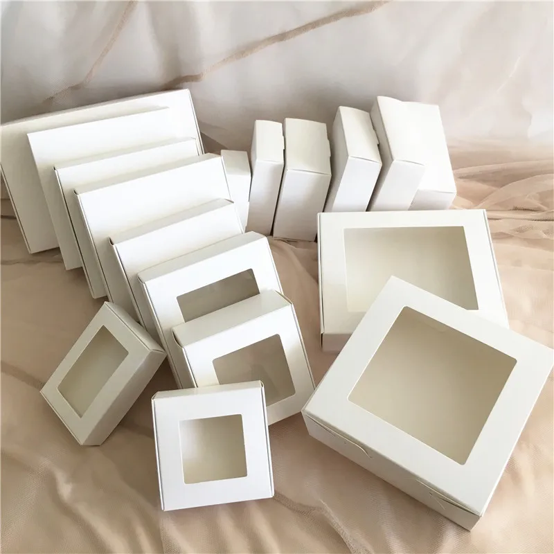 24Pcs White Paper Cardboard PVC Window Displays Jewelry Box Handmade Gift Boxes  White Color Product Display Packaging Boxes