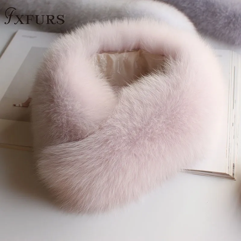 FXFURS 2021 New Korean Style Women Winter Fox Fur Scarves Real Fur Mufflers with Magnet Easy Wear 100% Fox Fur Collar Scarf Ring