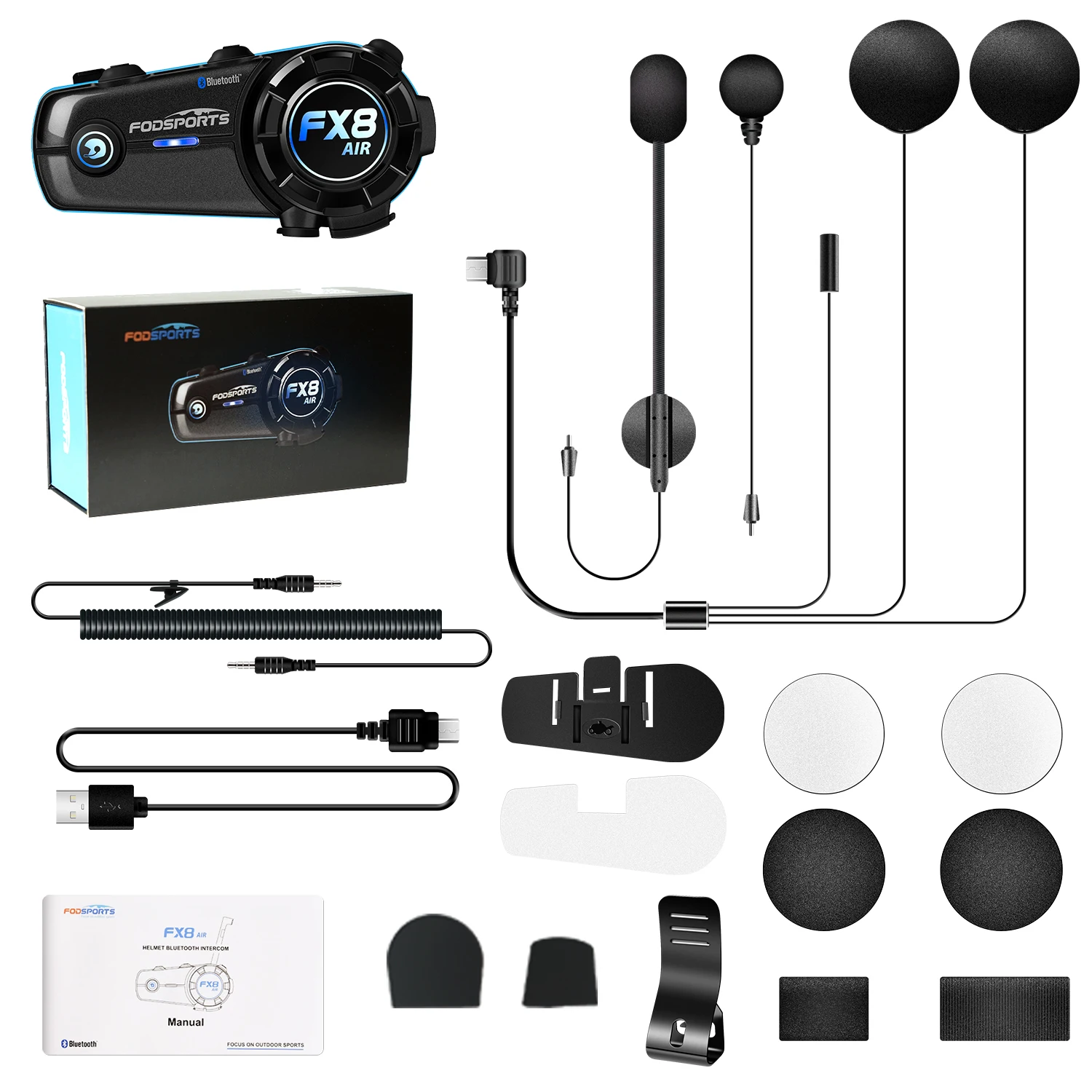 Fodsports FX8 AIR Motorcycle Intercom Wireless Bluetooth Helmet Headset, 4 Riders 1000M