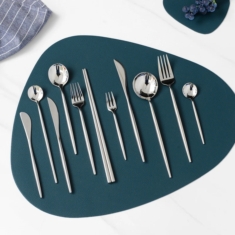 Mirror Silverware Cutlery Sets 18/10 Stainless Steel Dining Spoon Fork Knife Chopsticks Set Kitchen Round Handle Dinnerware Sets