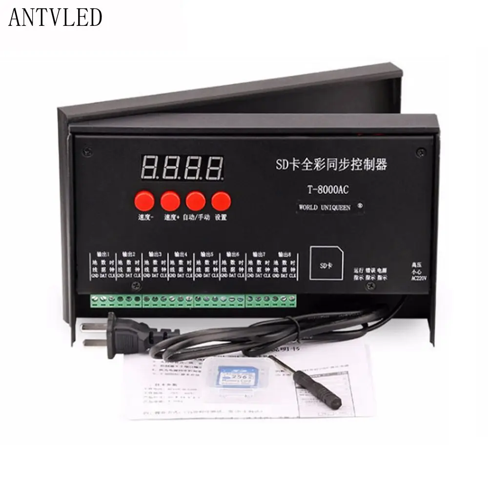 T-8000AC SD Card RGB Led Controller  For WS2812B Led Strip Lighting Tape,Full Color 8 Ports Output AC220V Input Controller