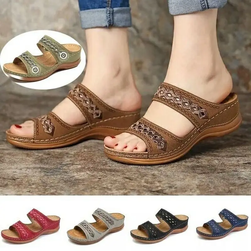 Women Sandals Orthopedic Slippers Open Toe Summer Shoes Vintage Low Heels Female Platform Shoes Corrector Sponge Walking Sandals