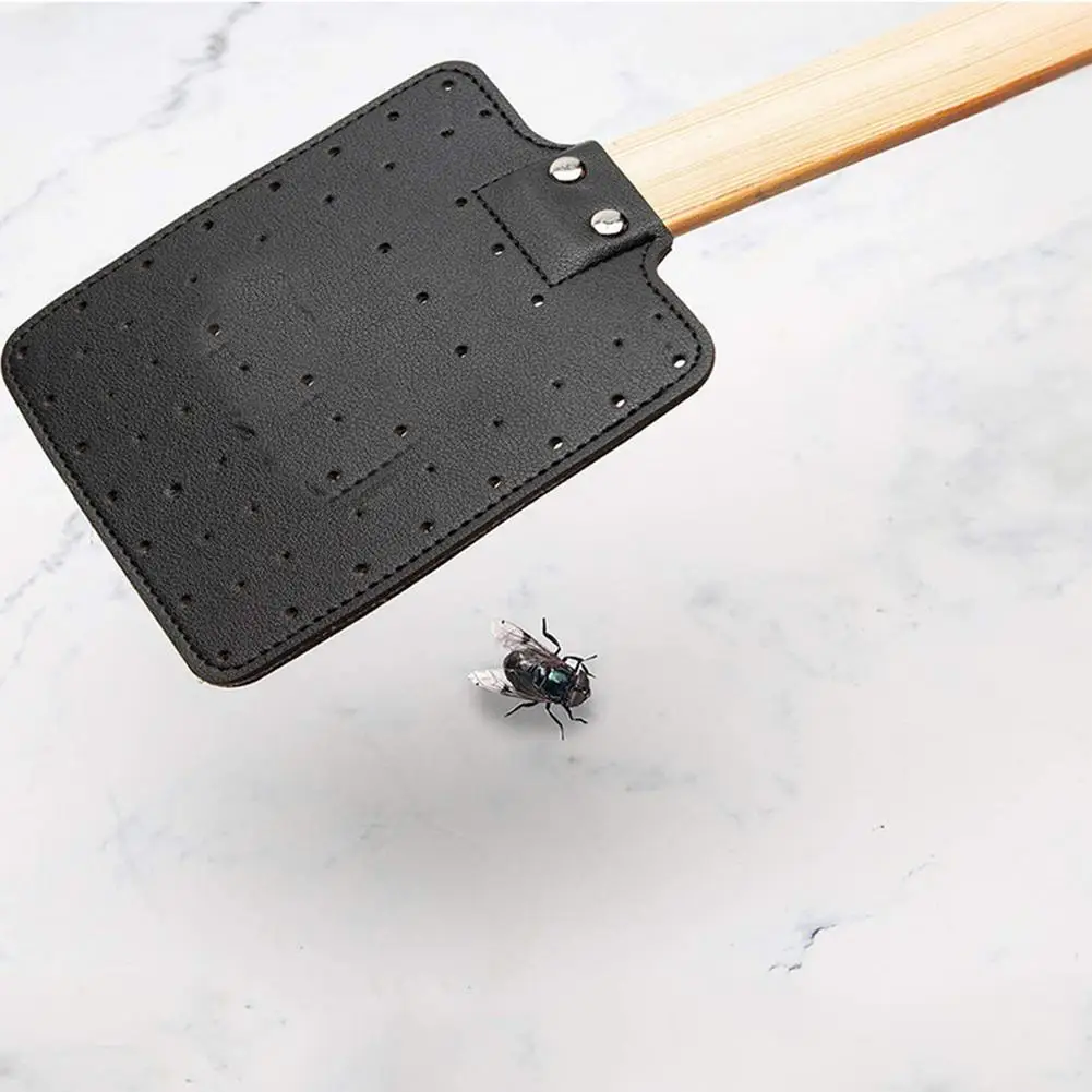 Leather Swatter Wooden Handle Household Easy Using Bug Pad Flapper Mosquitos Bug Swatter Mosquitos Tool Flies Trap