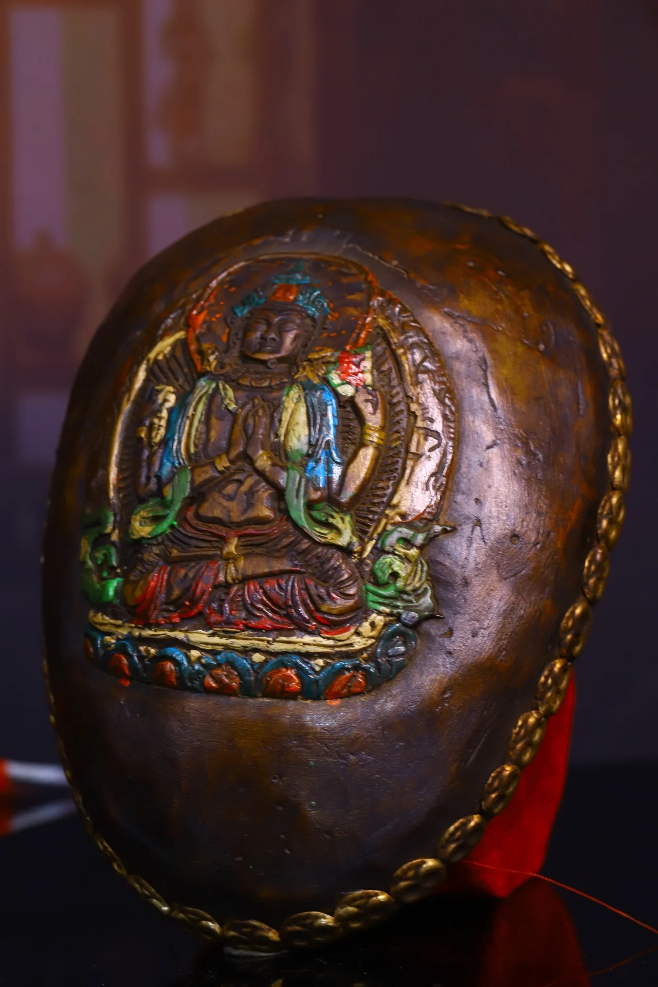 Tibetano Templo Coleção, Velho Kapala Tigela, Copa Crânio Pintado, Quatro-armado Guanyin Bodhisattva Buda, Gabala Tigela, Town House, 7"