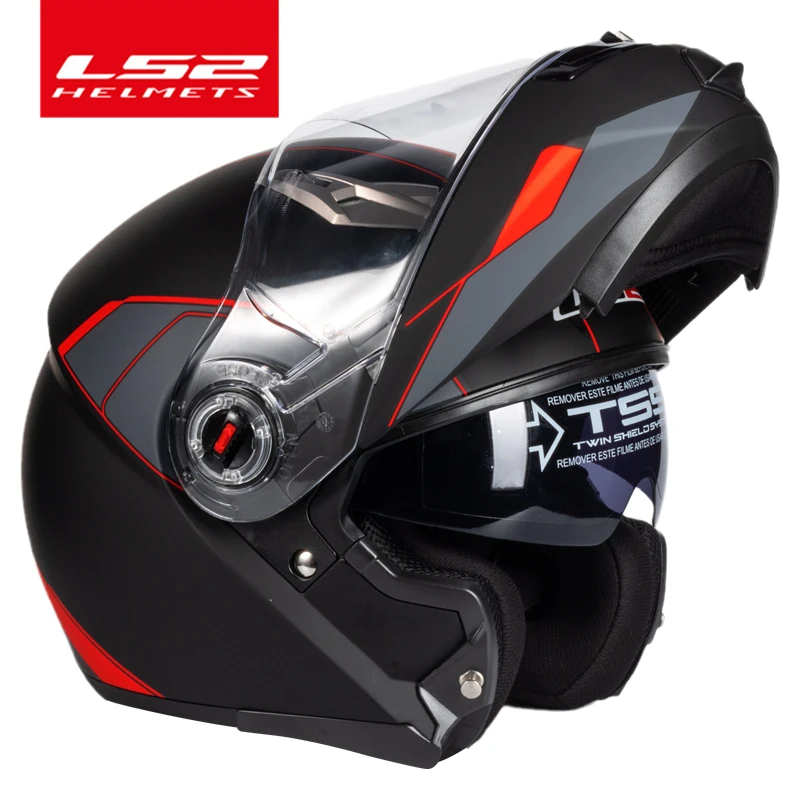 LS2 FF370 motorcycle helmet dual lens casque moto LS2 flip up modular racing helmets with sun visor ECE certification