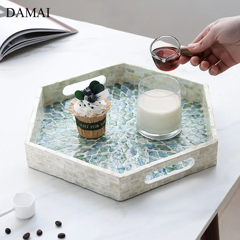 Nordic Modern Wood Trays Decorative Color Shells Texture Hotel Restaurant Serving Tray Afternoon Tea Dessert Storage Food Plates