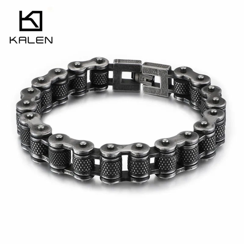 Kalen Brushed Bike Chain Bracelet Cool Biker Bicycle Chain Men\'s Bracelet Fashion Male Stainless Steel Hand Chain Jewelry