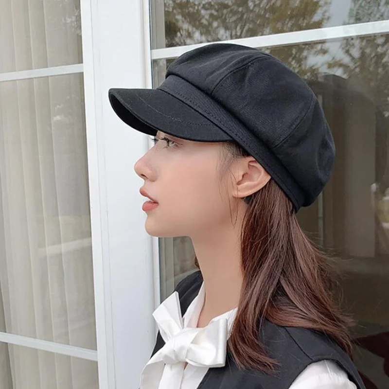 Women Vintage Hat Winter warm Beret Cap Solid color corduroy Korean Literary Painter Newsboy Berets England retro Octagonal Hat