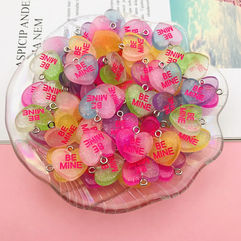 10pcs Kawaii Glitter Conversation Heart Charm Pendant for Earring Keychain Jewelry accessory DIY Making