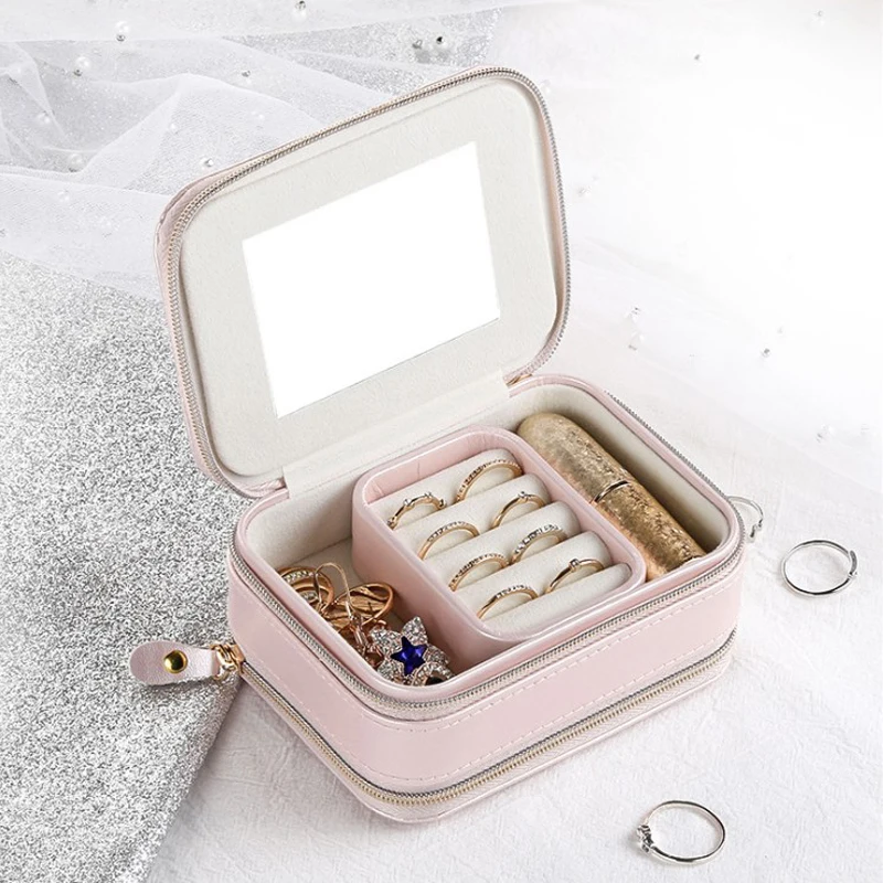 Hot Sales Fashion Portable Velvet Jewelry Ring Jewelry Display Organizer Box Tray Holder Earring Jewelry Storage Case Showcase