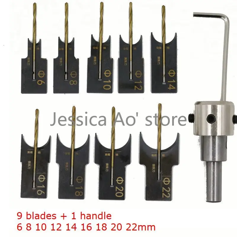 6-22mm 9 Blades 9 Bits 1 Handle Sharp Round Beads Knife Woodworking Cutting Knife Milling Cutter Wooden Beads Cutters