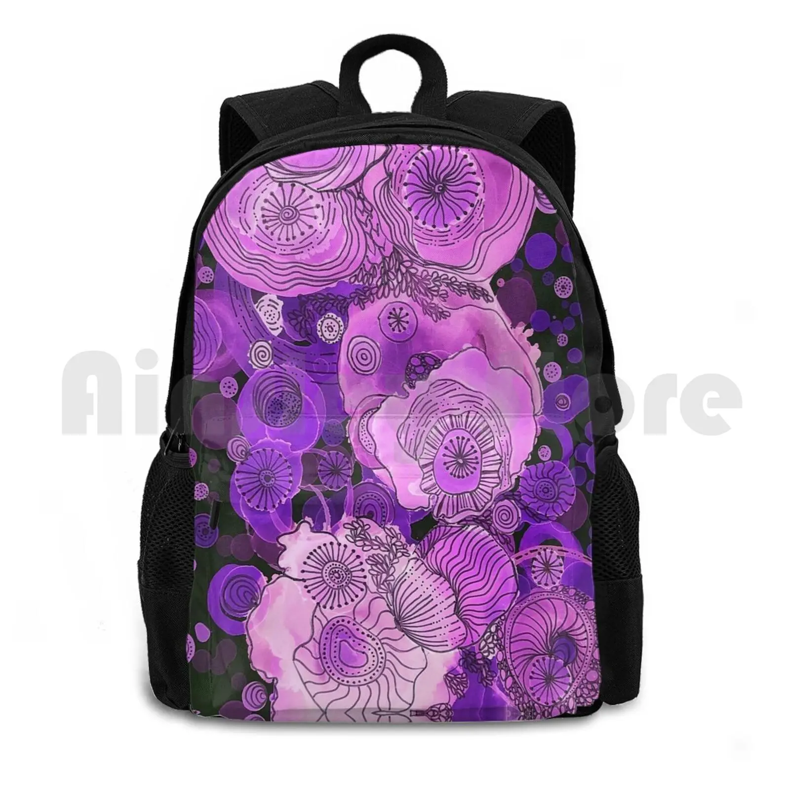 

Purple Doodle At Dusk Outdoor Hiking Backpack Waterproof Camping Travel Lois Gardiner Painturartout Purple Mauve Abstract Black