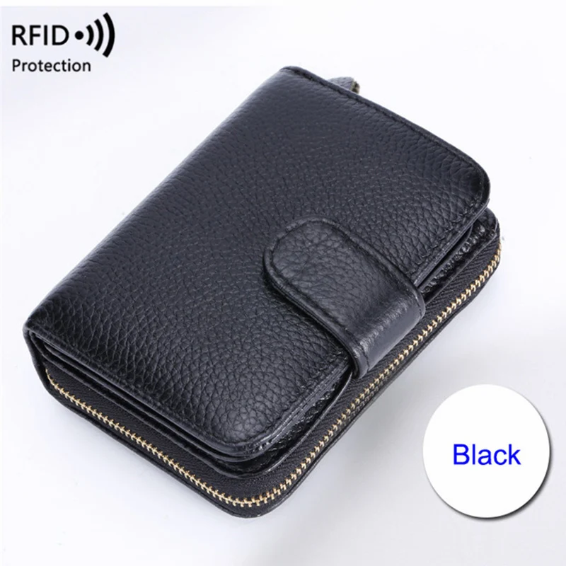 Cowhide Luxury Women Wallet Zipper Bank Card Purses Coin Purse Female Genuine Leather Small Wallet Rfid Protrction Money Bag