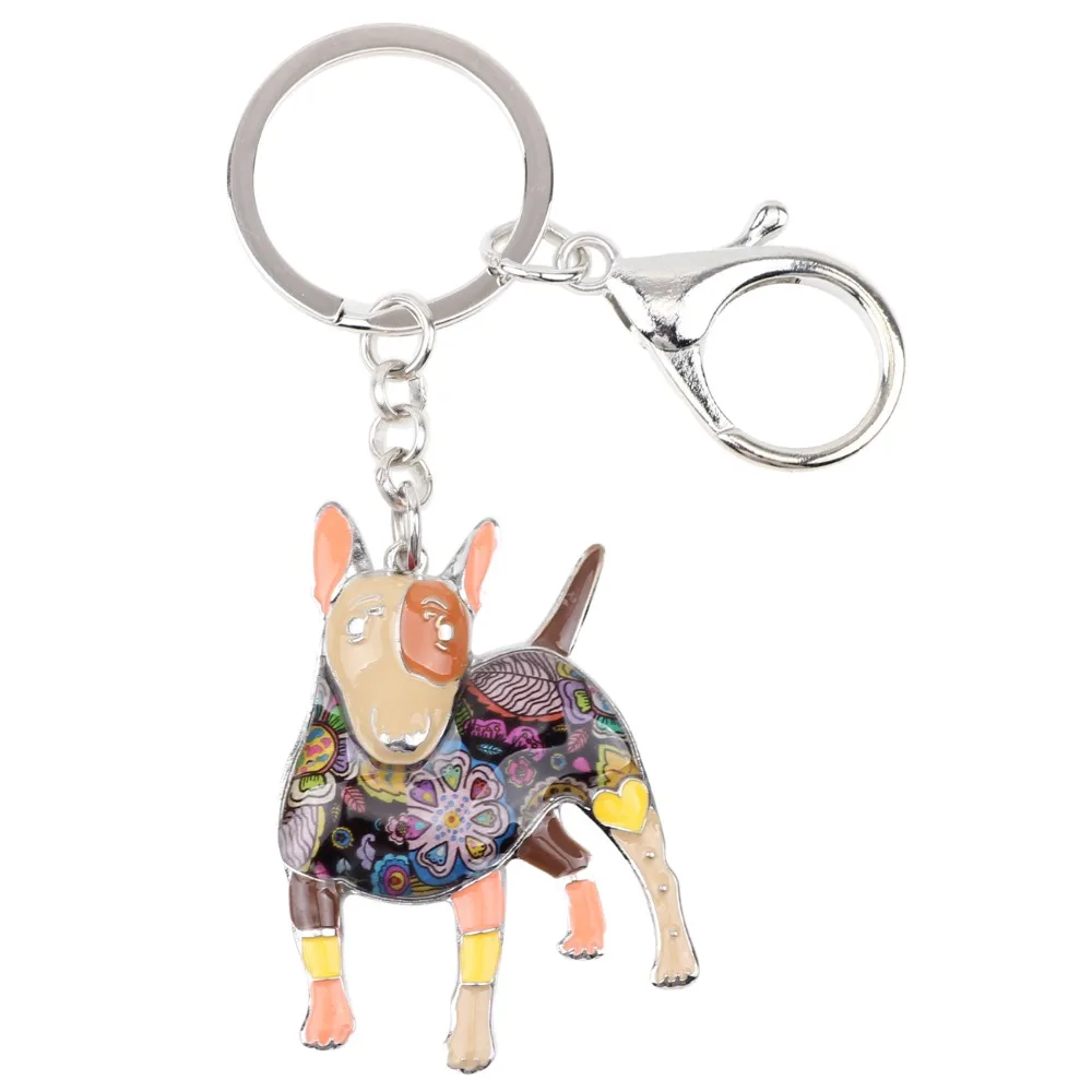 Bonsny Enamel Bull Terrier Key Chain For Women Handbag Pendant Keychain Key Ring Car Accessories 2017 New Charm Jewelry Gifts