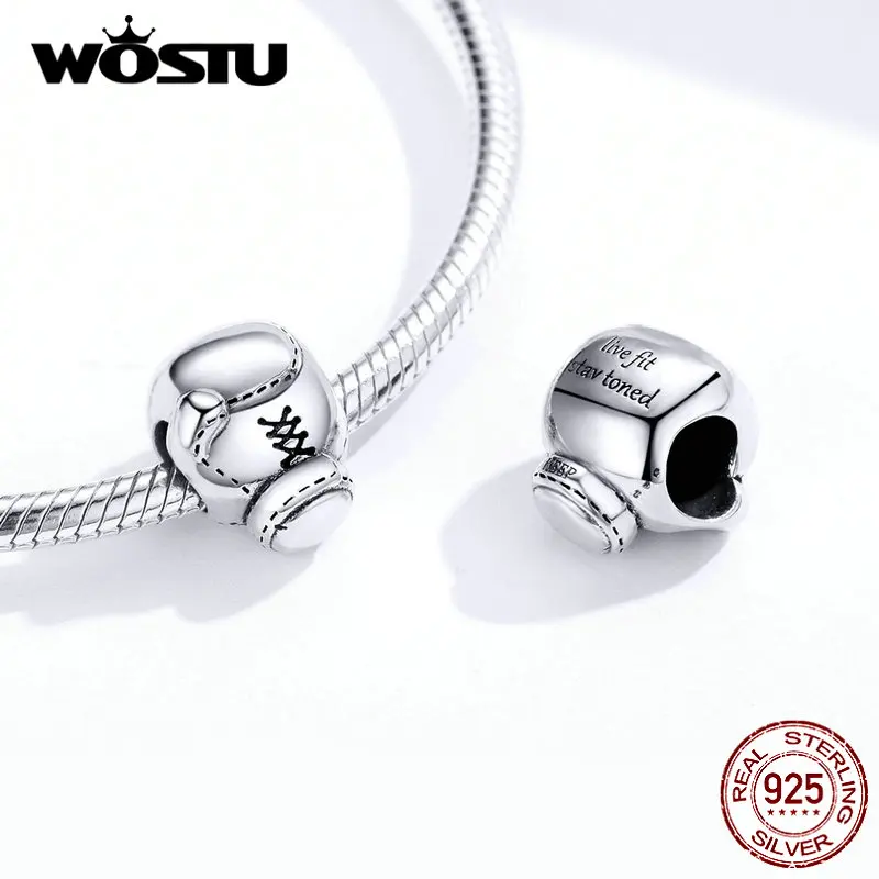 WOSTU-Cuentas de guantes de boxeo de Plata de Ley 925 auténtica, dijes compatibles con Pulsera Original, colgante para mujeres y hombres, joyería de moda, CQC1325