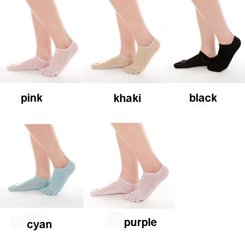 5 Pairs Womans Casual Socks with Toes Short Spring Summer Sweat-absorbing Solid Invisible Ankle Sock Low 5 Fingers No Show Socks