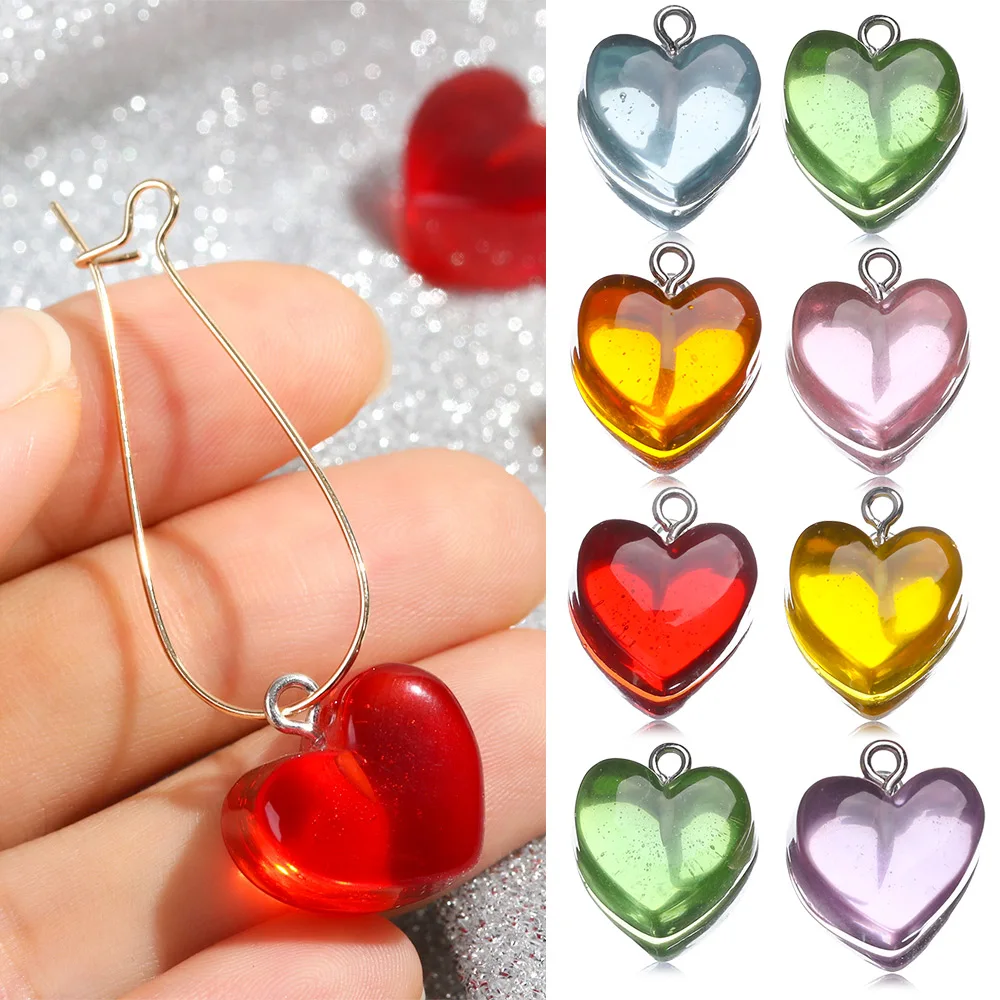 10PCS Transparent Resin Heart Charms Keychain Butterfly Pendant Handmade Candy Color Necklace Jewelry Making DIY Accessories