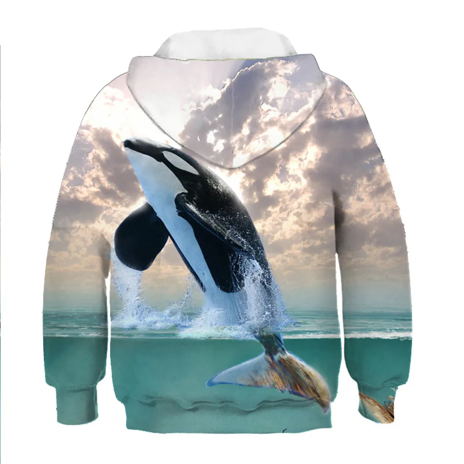 Spring Autumn Children Fashion Hoodies Colorful Galaxy Sea Dolphin Anime Game Print Boys Girls Hooded Sweatshirts Kids Pullover