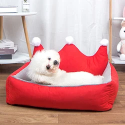 Winter Pet Cat Dog Beds Crown King Queen Puppy Sofa Mats for Small Medium Dogs Removable Washable Kawaii Kitten Nest mascotas