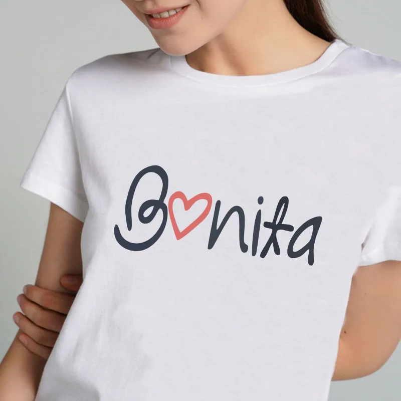 Bonita Graphic t-shirt Women Top clothes Funny Spanish Letter Print tshirt lady tee gift camiseta ropa mujer White Black