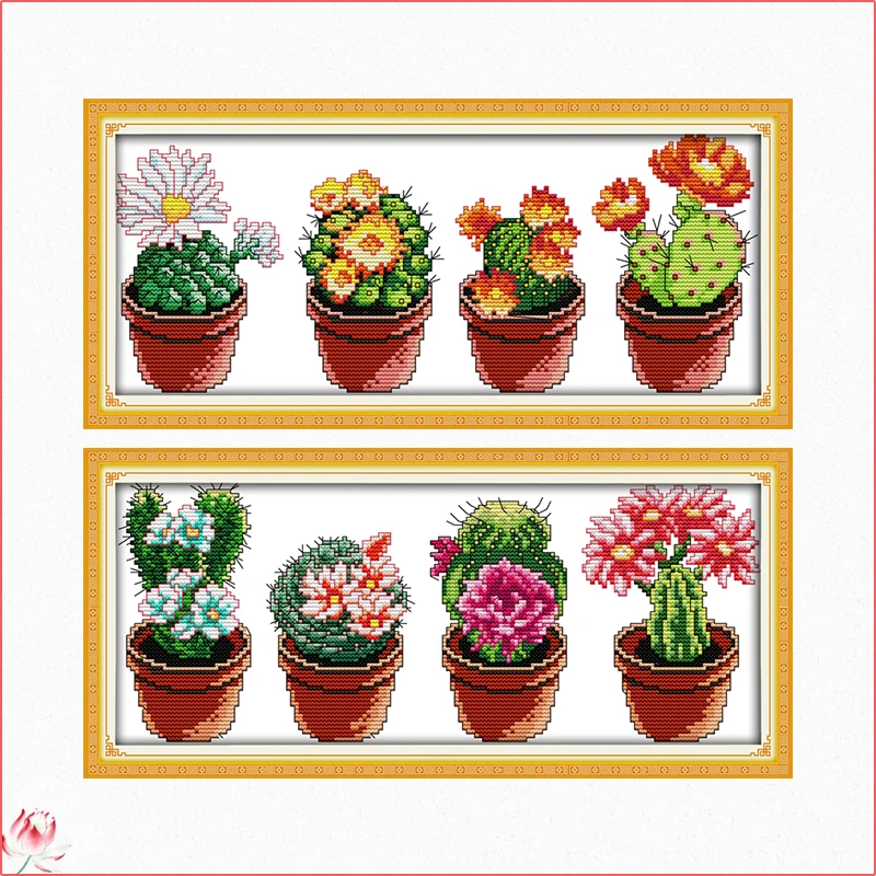 Joy Sunday Beautiful Cactus Cross Stitch Kit 14 11ct Printed Fabric Embroidery Kit DIY Handmade Needlework Home Decoration Gift